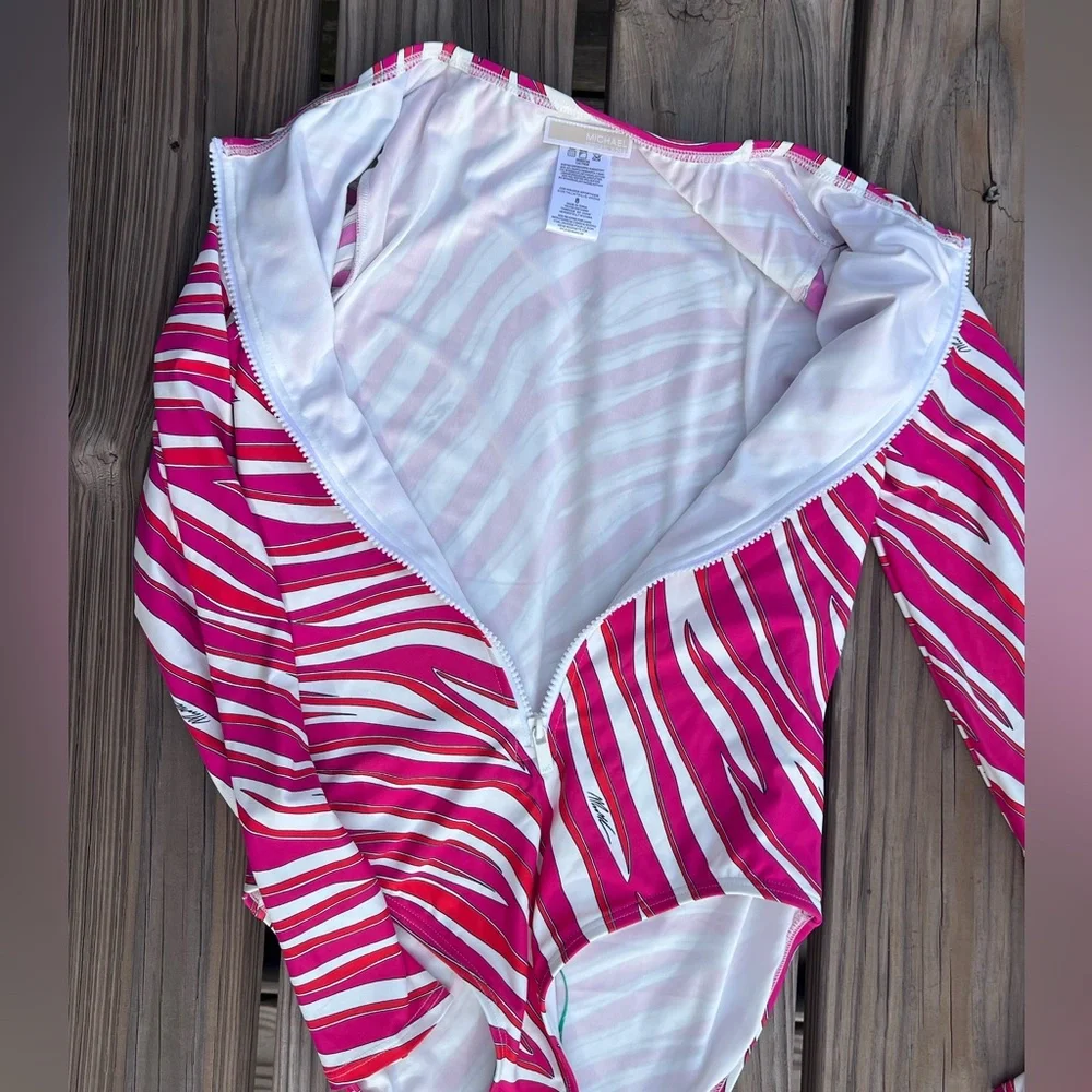 - Michael Kors Sz 8 Electric Pink Zebra Long Sleeve Surf Swimsuit! NEW!